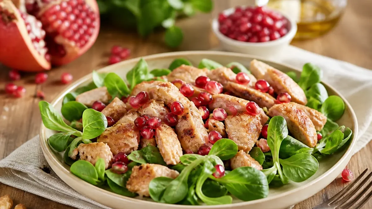 Petto di pollo glassato al melograno con valeriana fresca