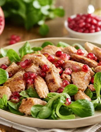 Petto di pollo glassato al melograno con valeriana fresca