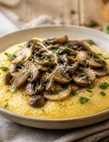 Polenta ai funghi misti light cremosa con prezzemolo e parmigiano