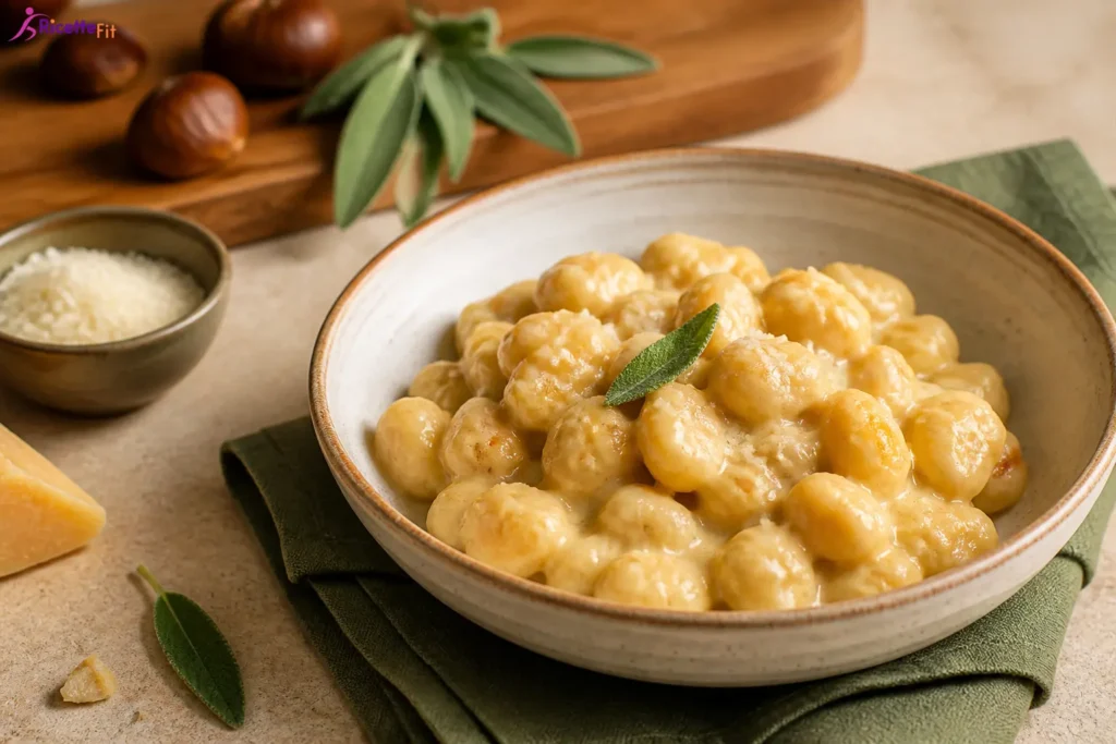 Bocconcini di pollo alle castagne in crema leggera con salvia