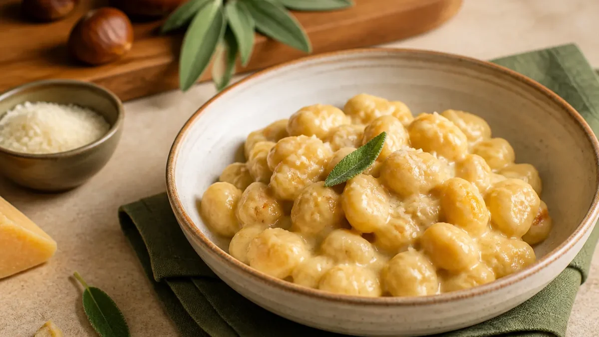 Bocconcini di pollo alle castagne in crema leggera con salvia