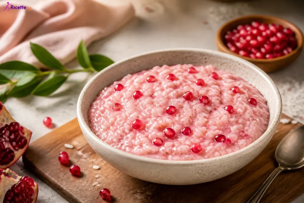 Risotto al melograno fit cremoso con chicchi di melagrana