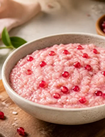 Risotto al melograno fit cremoso con chicchi di melagrana
