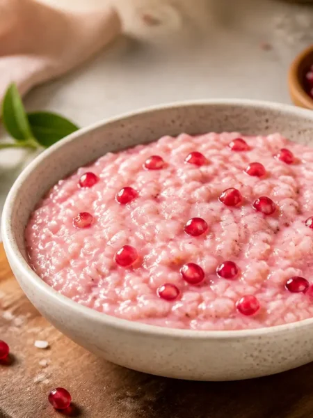 Risotto al melograno fit cremoso con chicchi di melagrana